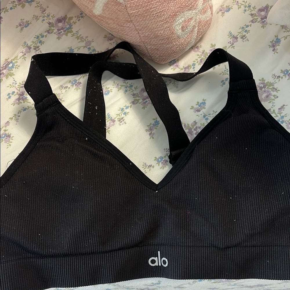 ALO Yoga Black Ribbed Sports Bra - Picture 2 of 3